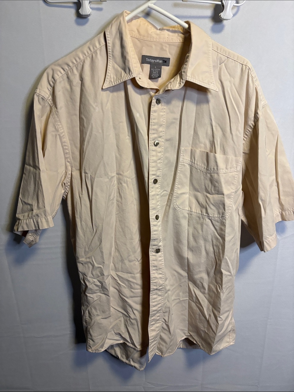 TodaysMan Classic Short Sleeve Button-Up Shirt in Light Beige